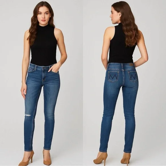 🌙 YMI JEANS Low-Rise Skinny Distressed Denim Size 3 👖 - Picture 13 of 14